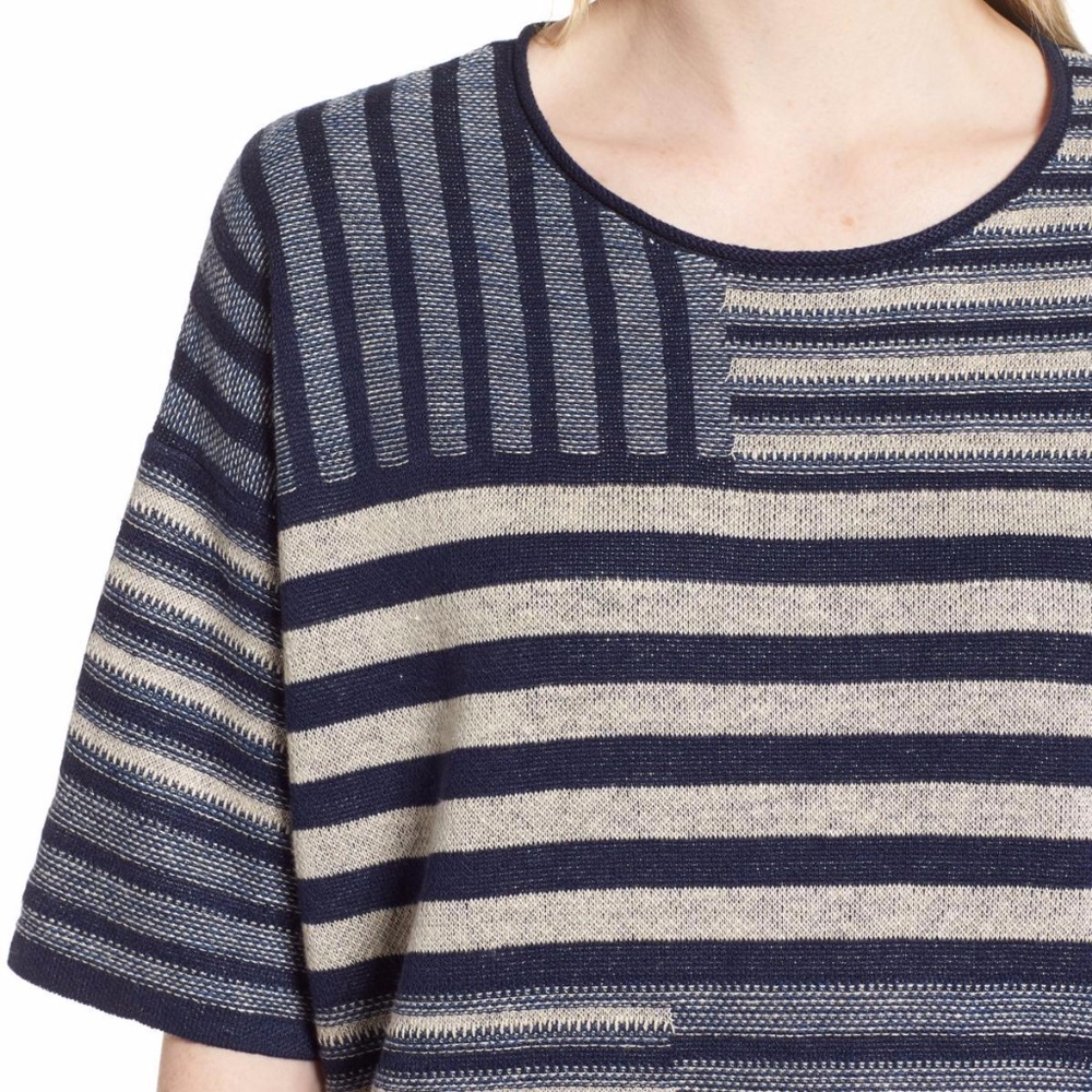 NWOT Eileen Fisher Mixed Stripe Organic Linen Top